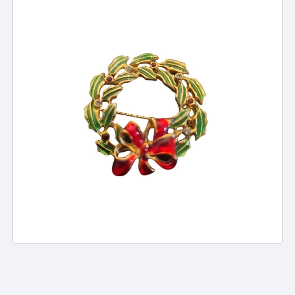 Festive Wreath Brooch with Red Bow